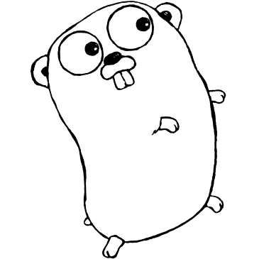 La mascota Gopher del lenguaje de programación Go en blanco y negro, representando la comunidad y ecosistema de Go