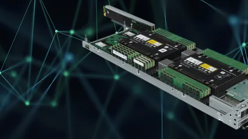 Clúster de computación de alto rendimiento con nodos GPU en un centro de supercomputación, representando el tipo de infraestructura sobre la que vLLM sirve LLM en producción