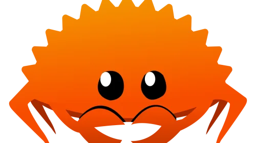 Ferris, el cangrejo naranja mascota no oficial de la comunidad Rust, representando el lenguaje cuyas versiones 1.75 y 1.76 mejoran la ergonomía del async y el debugging