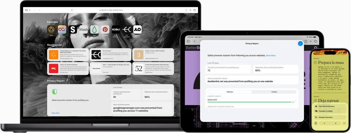 Safari UI screenshot on macOS, macOS’s built-in browser: native WebKit engine, deep Apple Silicon integration (energy eff…