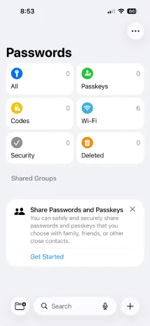 Apple Passwords UI screenshot on macOS, Native Passwords app introduced in macOS Sequoia / iOS 18: manages passwords, passkeys, Wi…