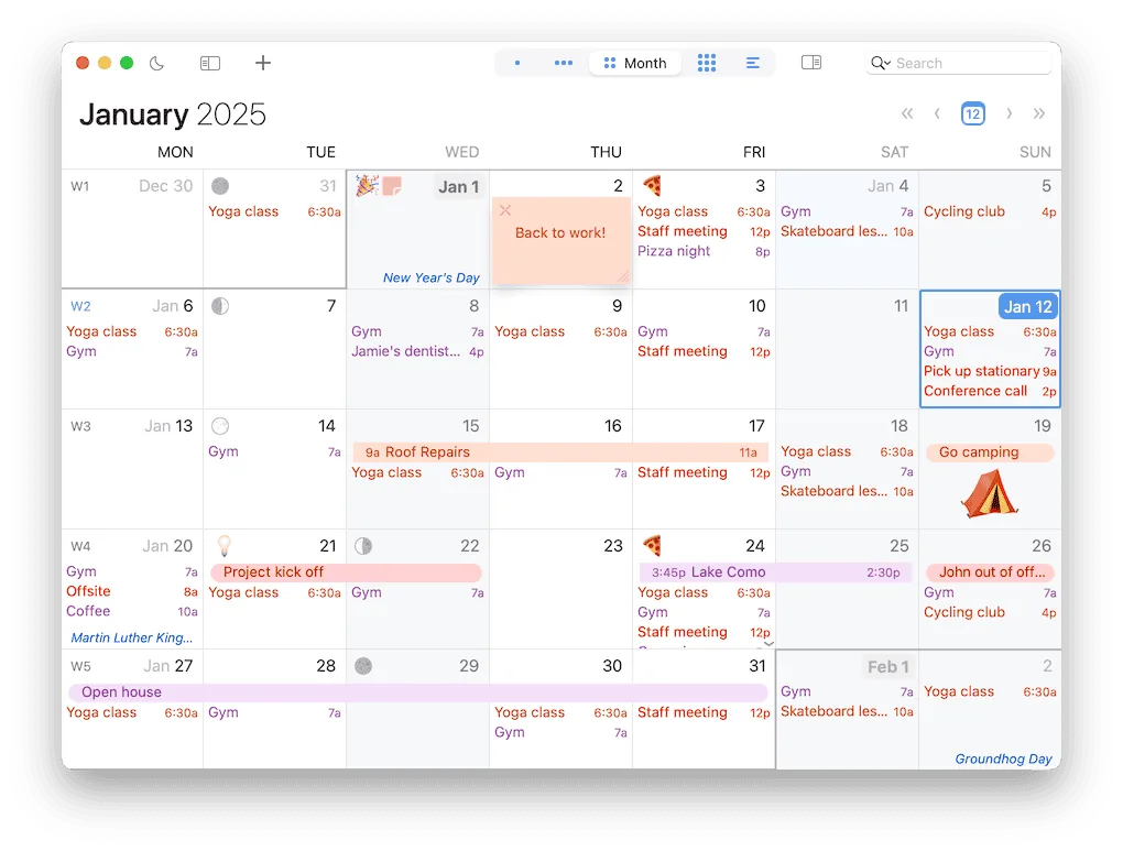 BusyCal UI screenshot on macOS, Veteran calendar by BusyMac for Mac and iOS with integrated tasks, smart filters, customis…