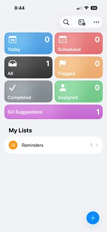 Apple Reminders UI screenshot on macOS, Tasks app bundled with macOS and iOS that syncs over iCloud and supports shared lists, sec…