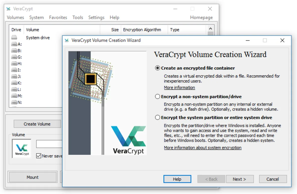 VeraCrypt UI screenshot on macOS, Free, open-source disk encryption forked from TrueCrypt. Creates encrypted containers that…