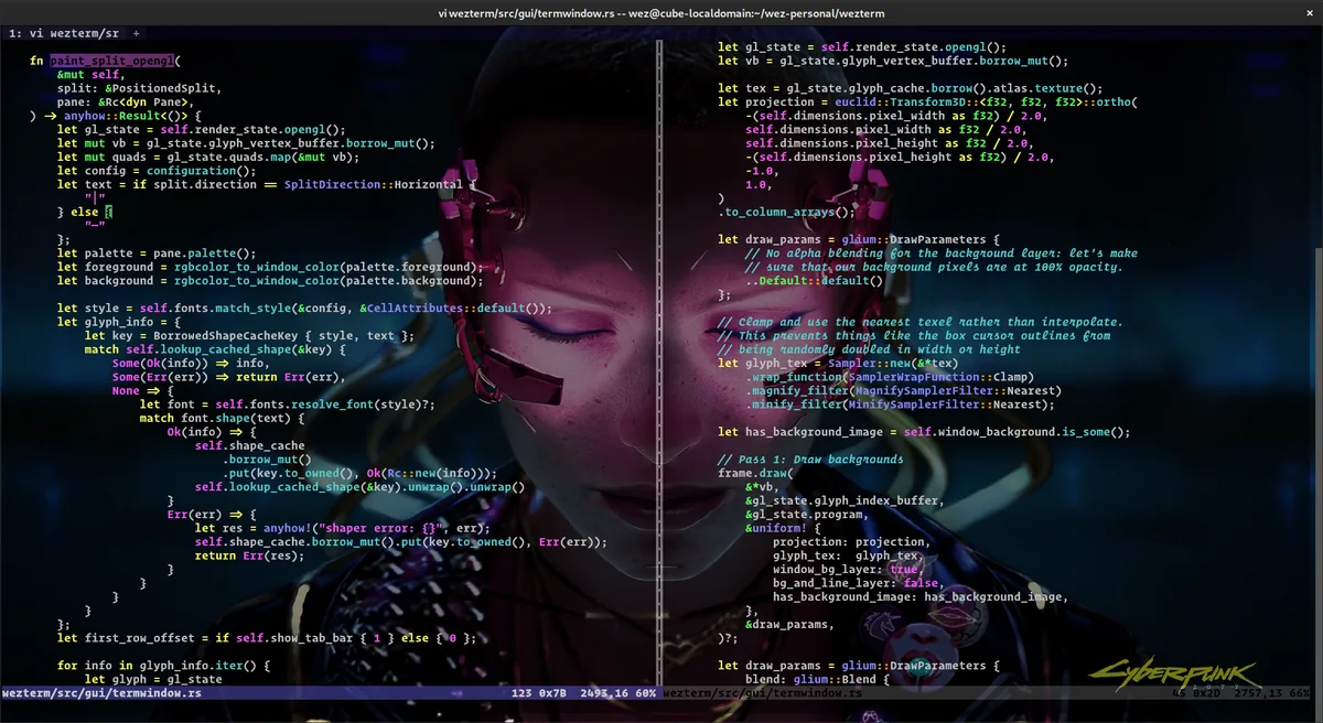 WezTerm UI screenshot on macOS, Cross-platform terminal and multiplexer written in Rust, configurable in Lua. Provides pan…