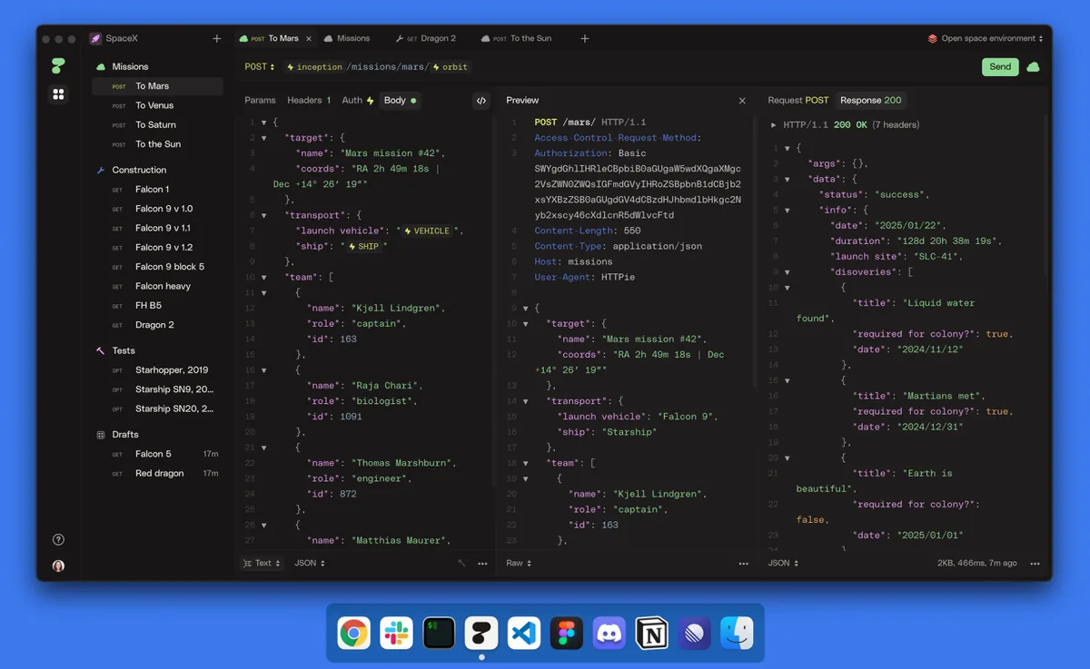 HTTPie Desktop UI screenshot on macOS, Desktop edition of the classic HTTPie CLI. Keeps the human-syntax philosophy of the origin…