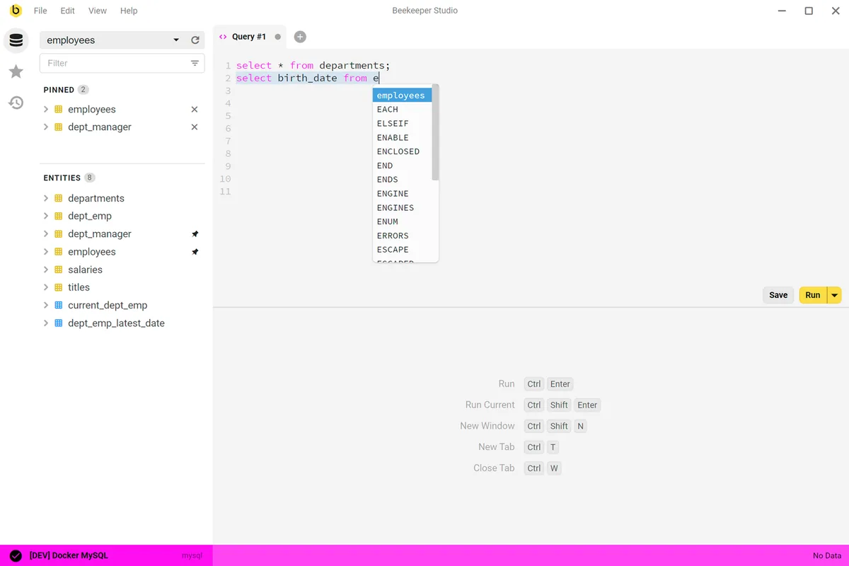 Beekeeper Studio UI screenshot on macOS, Modern open-source SQL client (GPLv3) with a polished UI and support for 25+ engines. Comm…