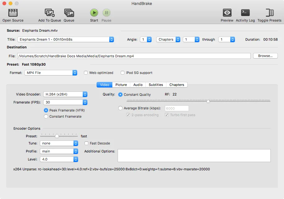 HandBrake UI screenshot on macOS, Open-source, multi-platform and multi-threaded video transcoder. Converts almost any input…